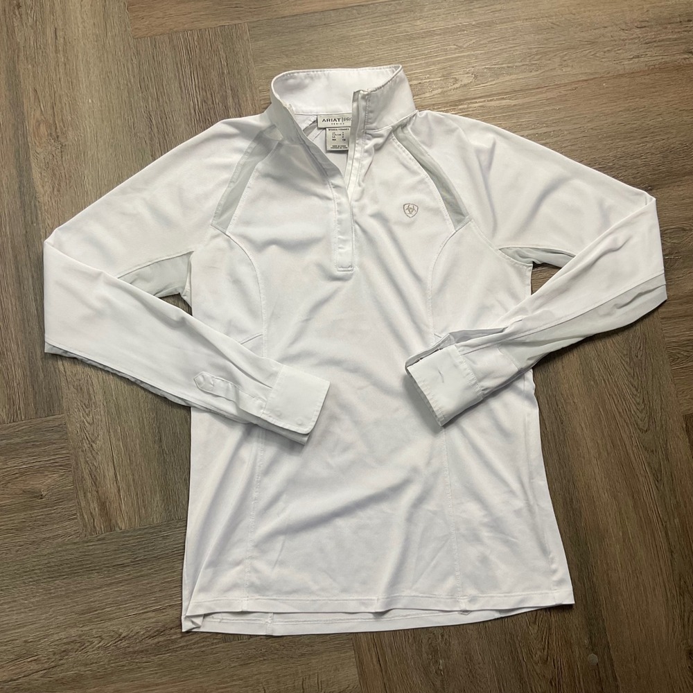 Ariat Pro Series Show Shirt Top Womens Small White Long Sleeve Quarter Zip Mesh